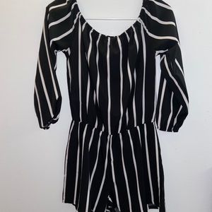 black and white stripped romper.